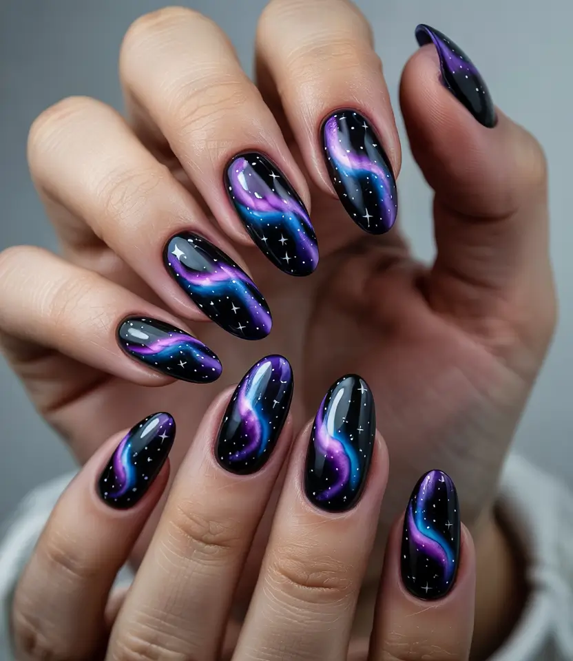 Best Classy Nail Colors Winter 2025–2026 Midnight Aurora