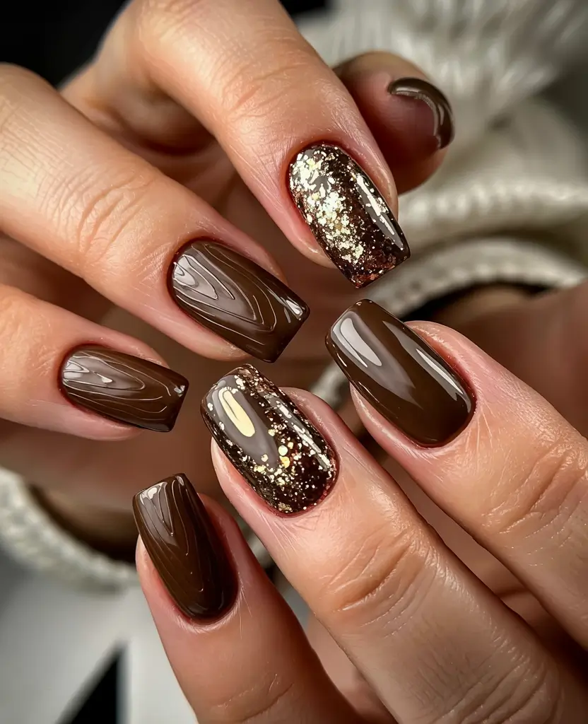 Best Classy Nail Colors Winter 2025–2026 Chocolate Gold Luxe