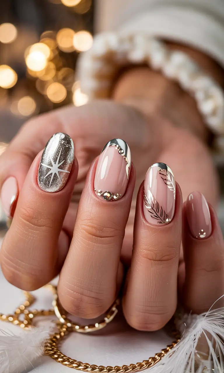 Best Classy Nail Colors Winter 2025–2026 Golden Leaf Nude