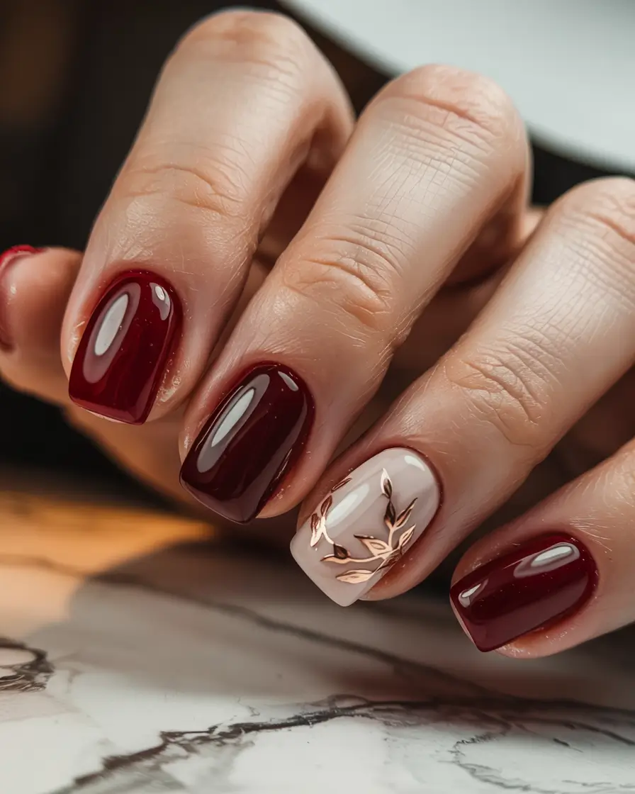Best Classy Nail Colors Winter 2025–2026 Winter Garnet with Gold Accent