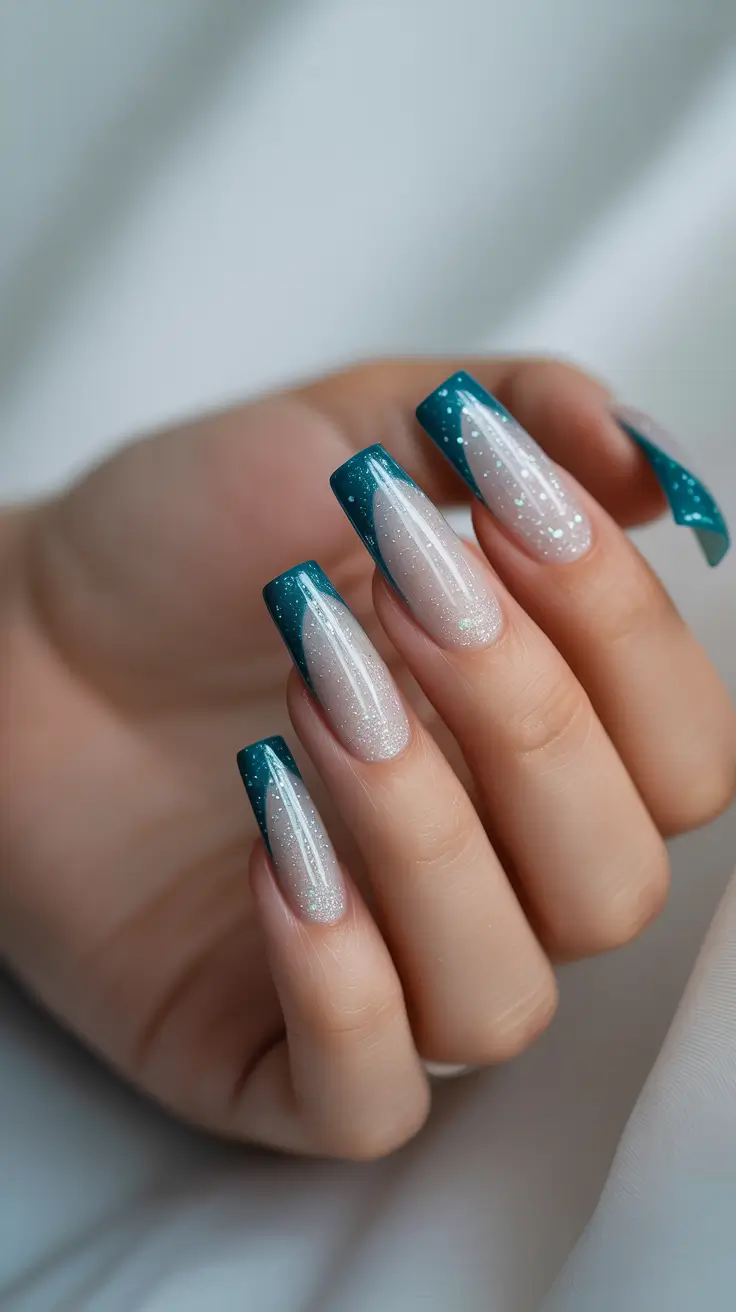 Best French Nails Design Winter 2025–2026 Teal Frost French