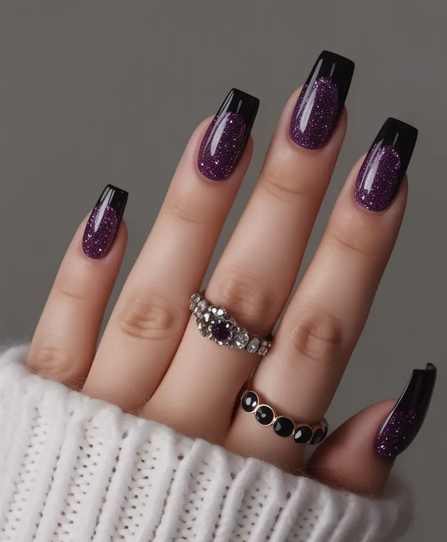 Best French Nails Design Winter 2025–2026 Midnight Sparkle