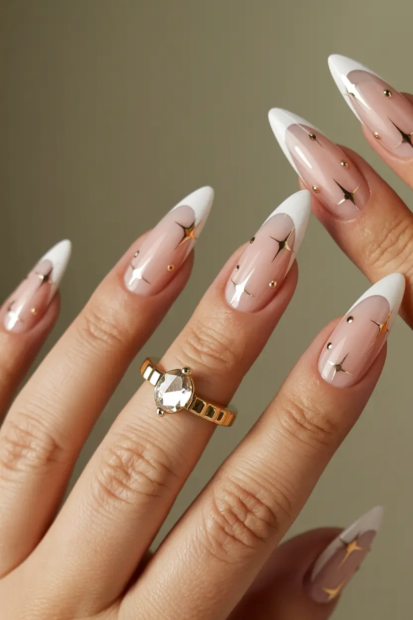 Best French Nails Design Winter 2025–2026 Golden Star French
