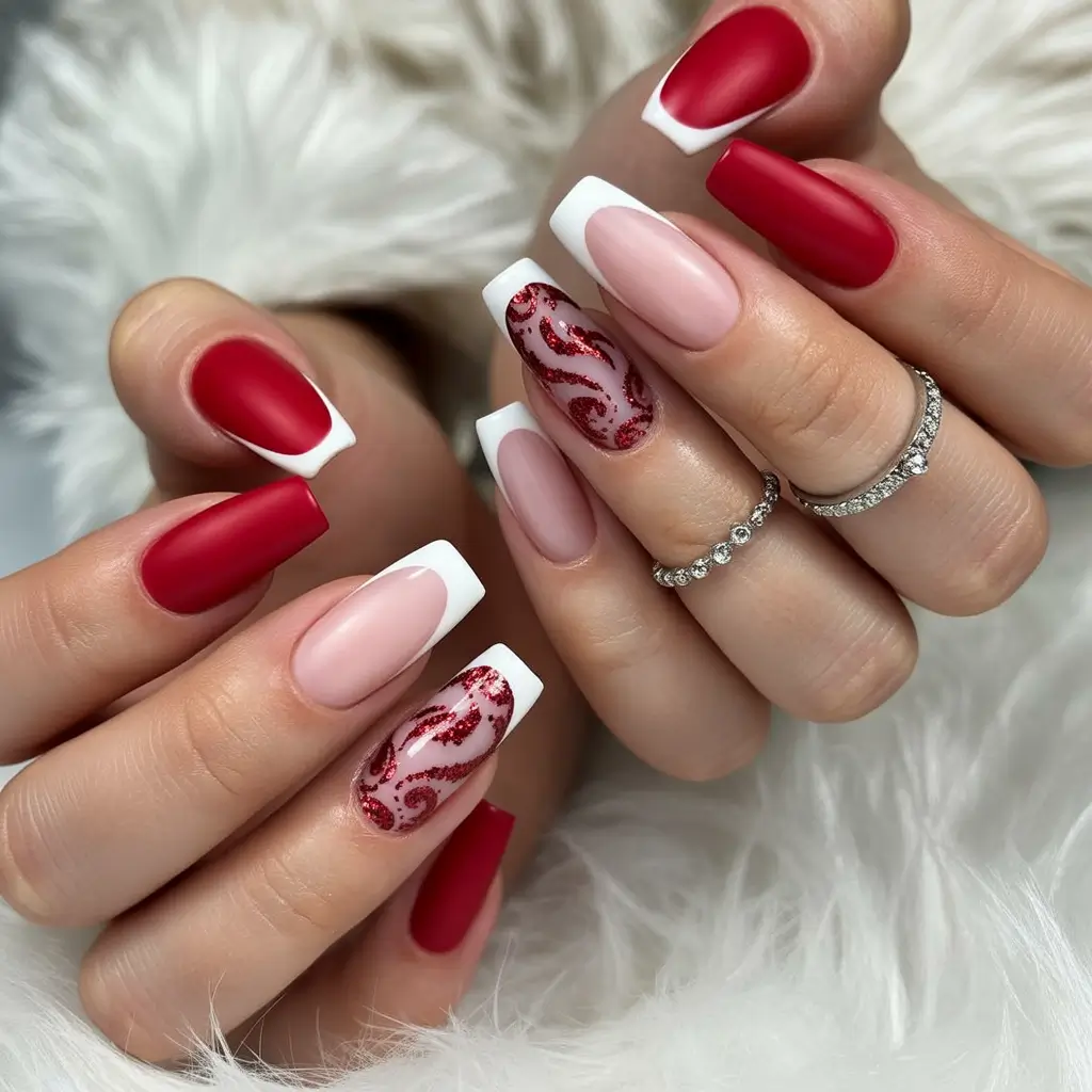Best French Nails Design Winter 2025–2026 Red and White Elegance