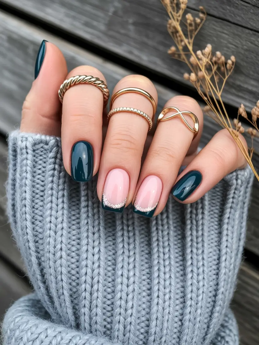 Best French Nails Design Winter 2025–2026 Emerald Frost