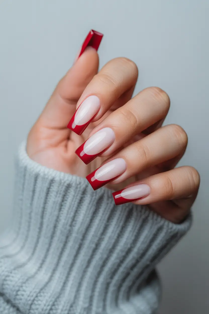 Best French Nails Design Winter 2025–2026 Chic Red French Tips