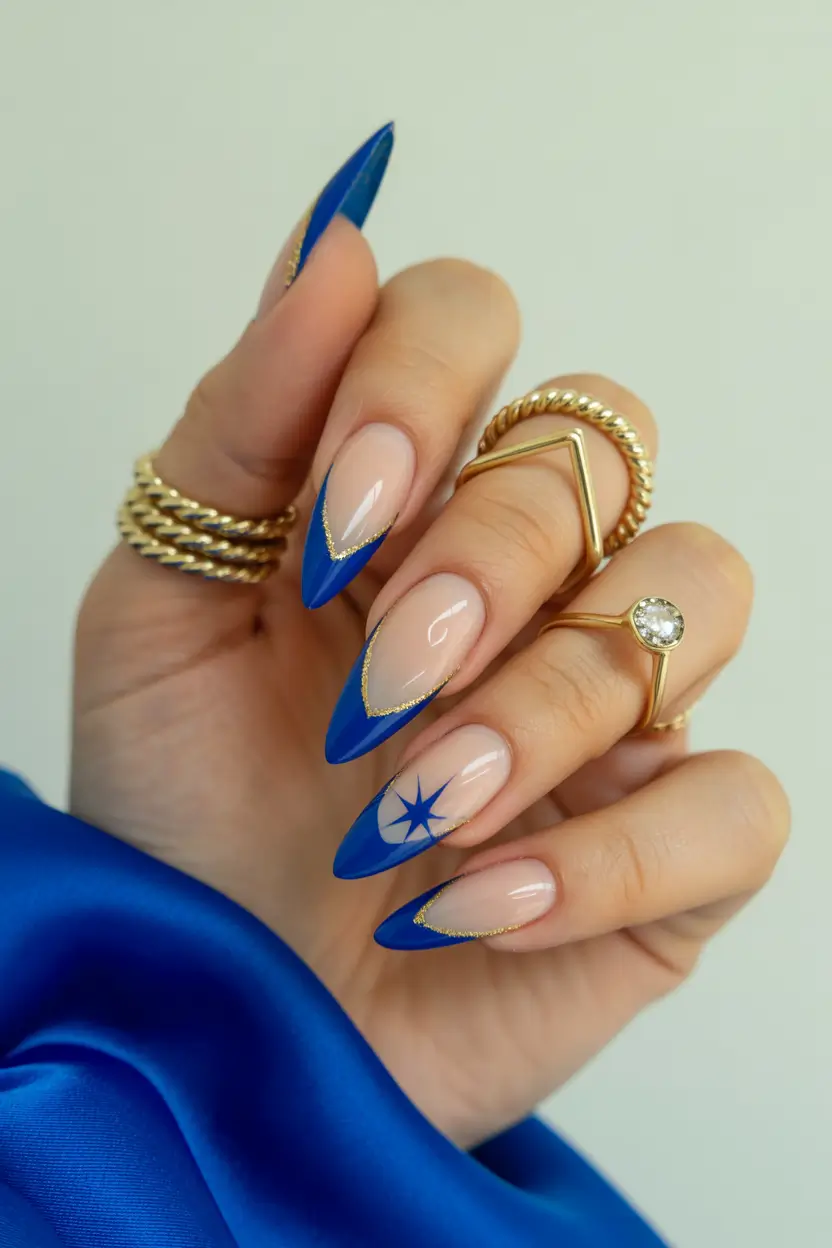 Best French Nails Design Winter 2025–2026 Blue Starlight