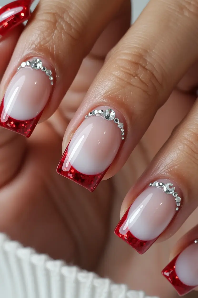 Best French Nails Design Winter 2025–2026 Crystal Red French