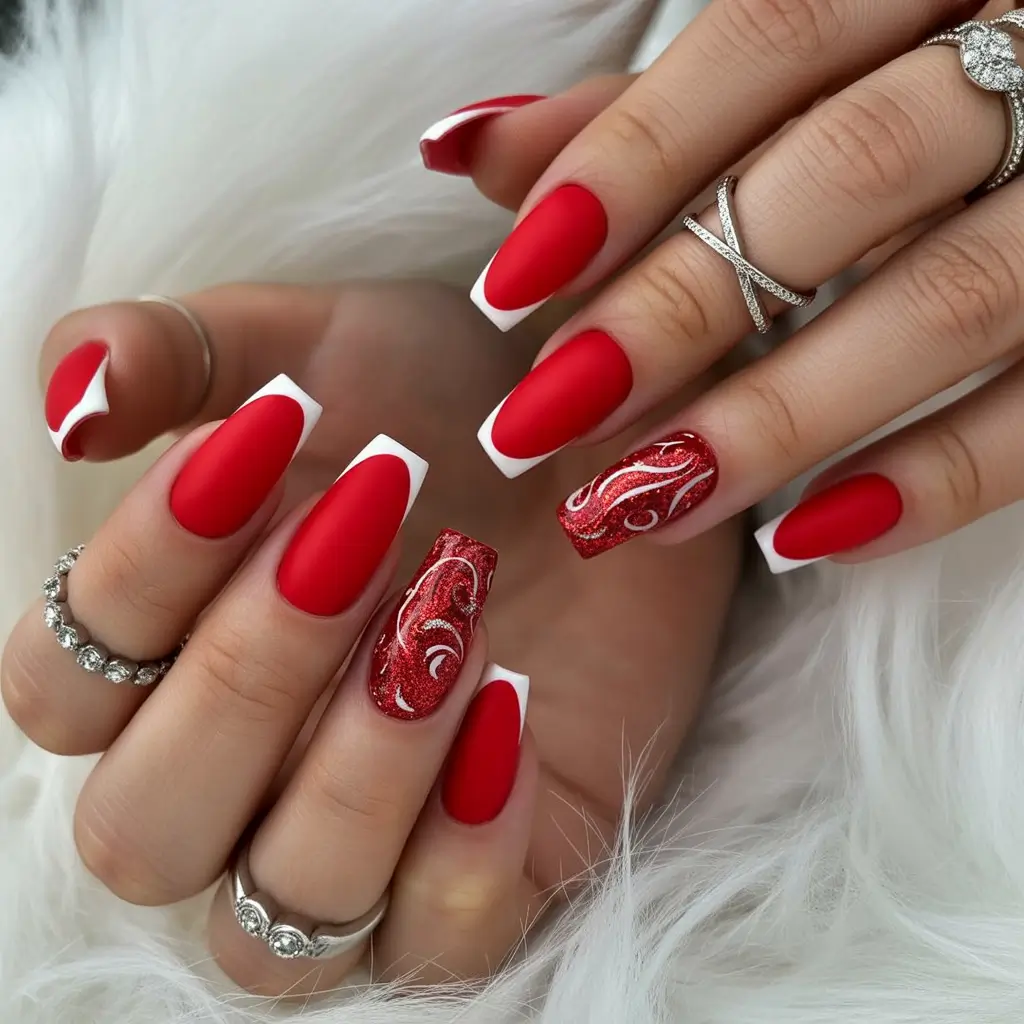 Best French Nails Design Winter 2025–2026 Red Velvet French