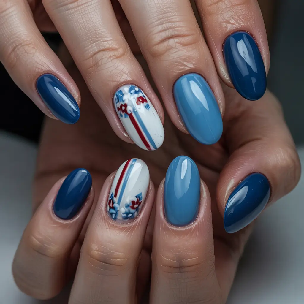 Blue Winter Nails 2025–2026 Nordic Bloom Accent