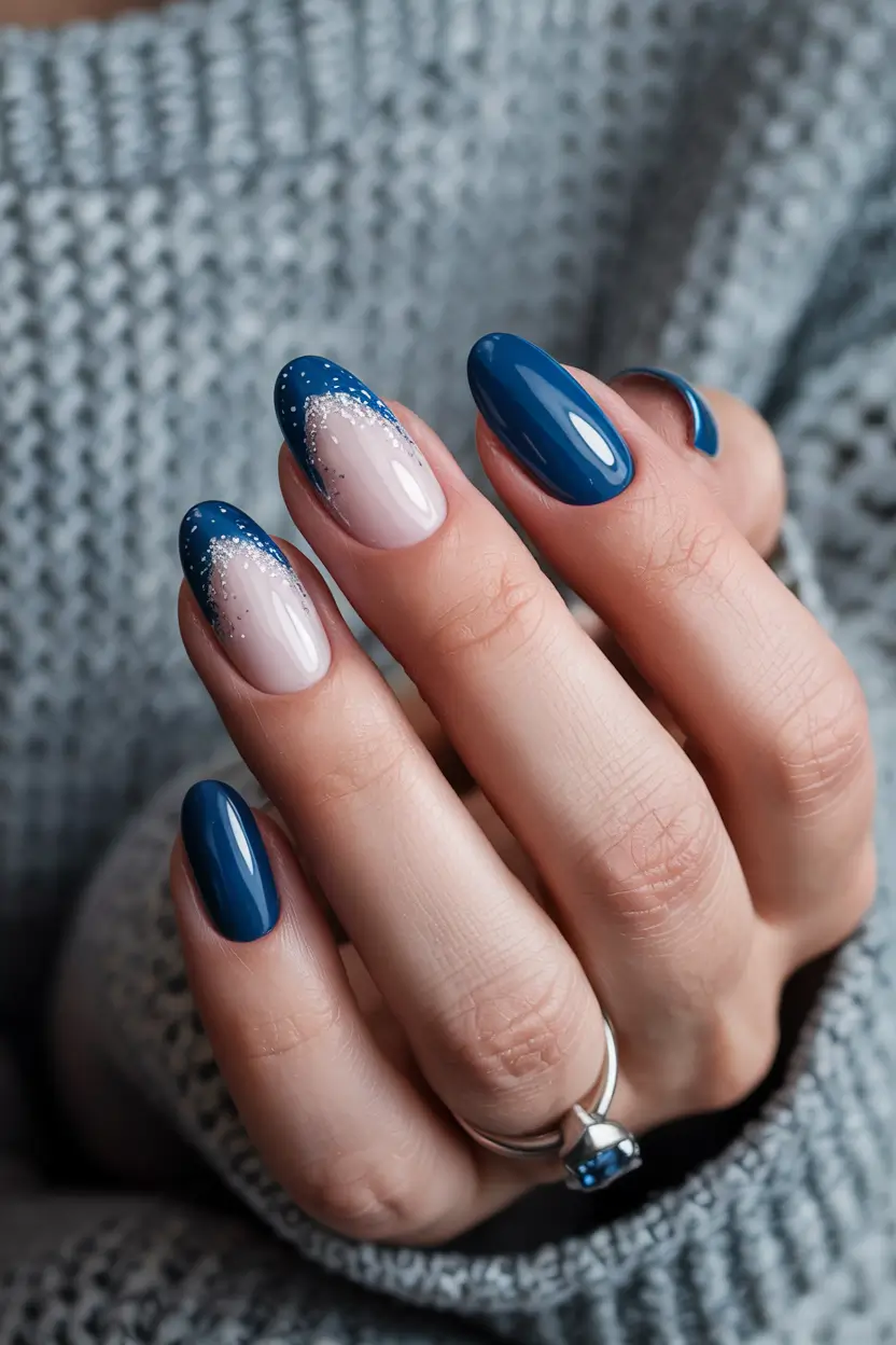 Blue Winter Nails 2025–2026 Frost-Tipped French