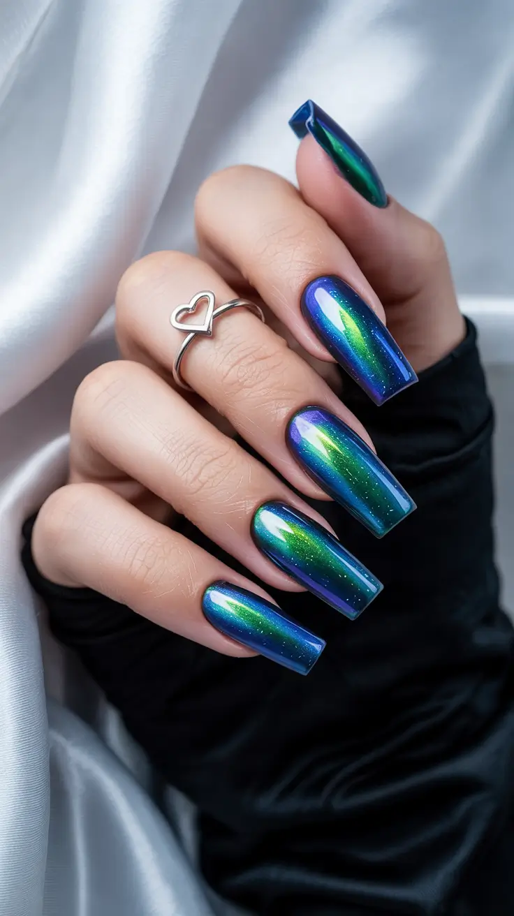 Blue Winter Nails 2025–2026 Northern Lights Glow