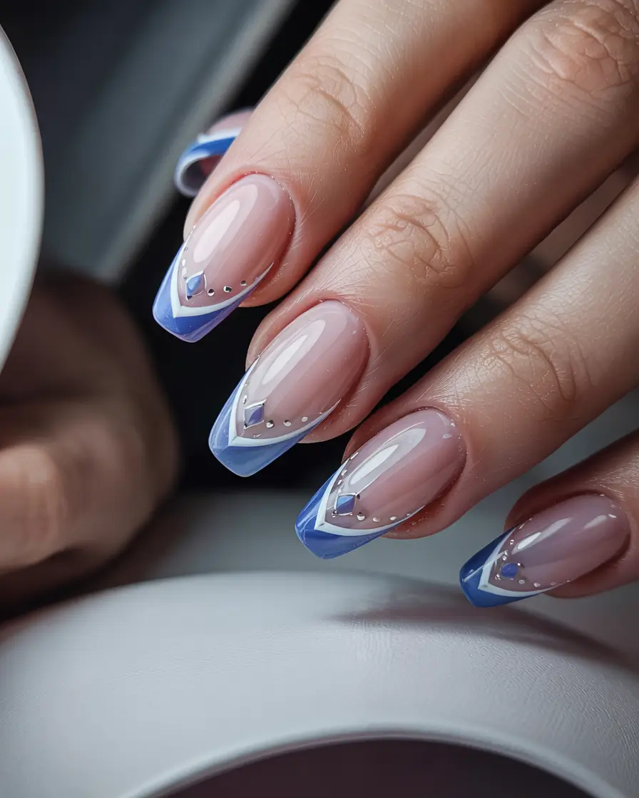 Blue Winter Nails 2025–2026 Diamond Tip French