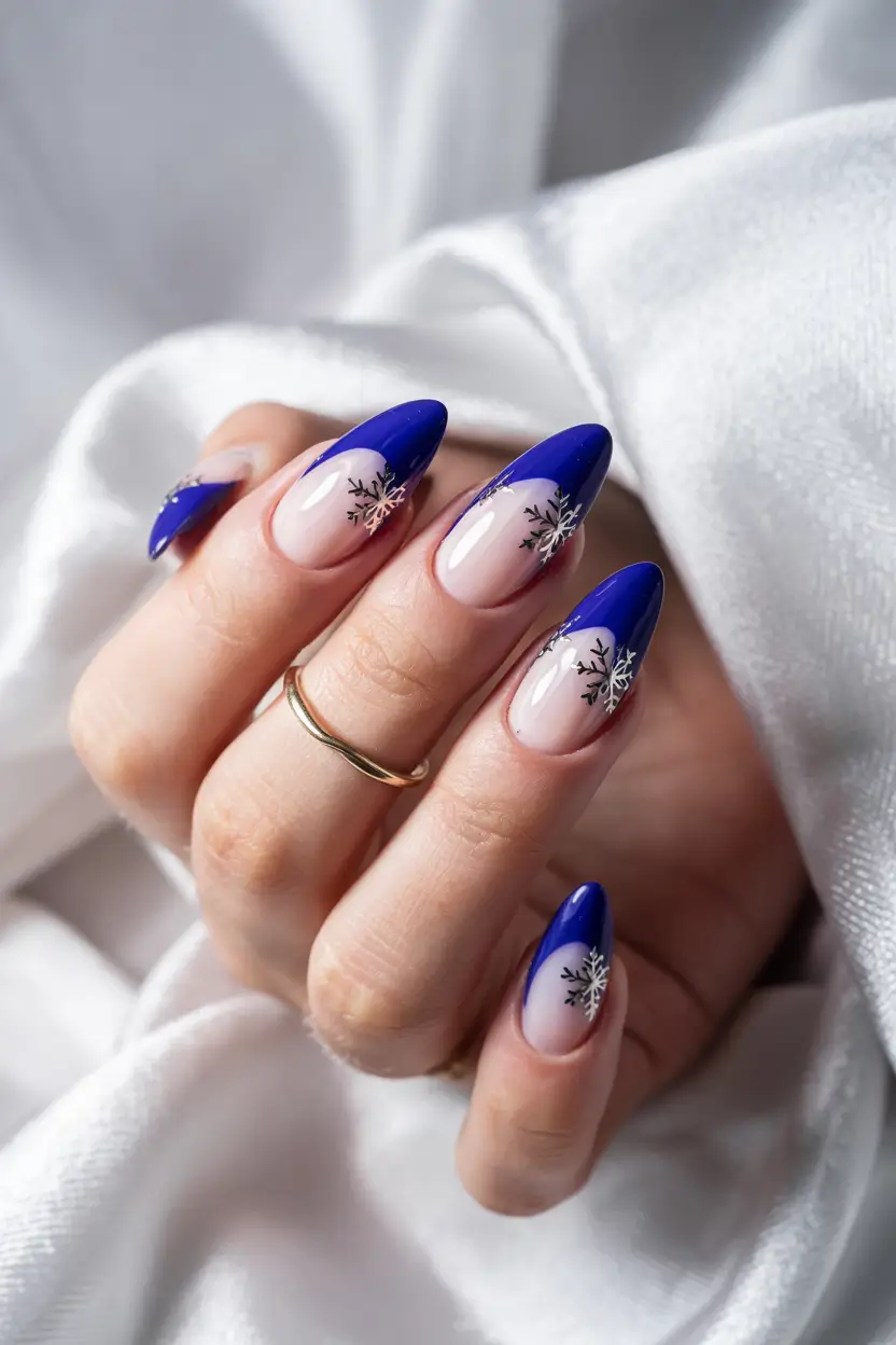 Blue Winter Nails 2025–2026 Snowflake Royal Tips