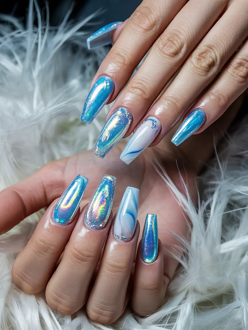 Blue Winter Nails 2025–2026 Ice Queen Chrome