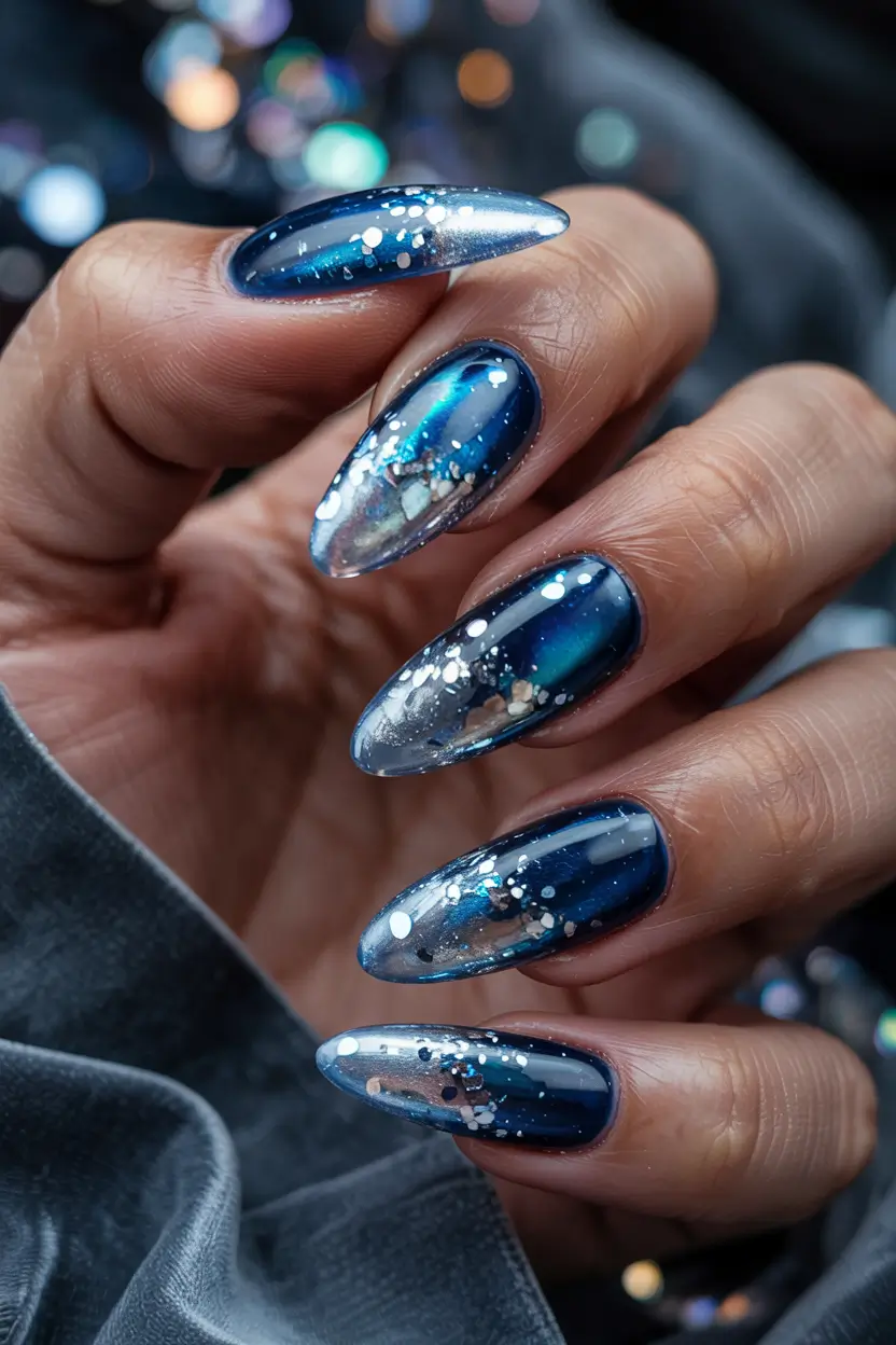 Blue Winter Nails 2025–2026 Midnight Snowfall