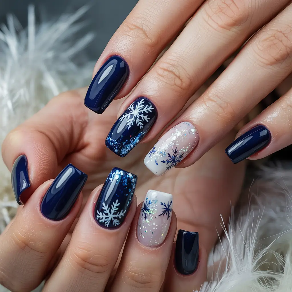 Blue Winter Nails 2025–2026 Iced Crystal Snow