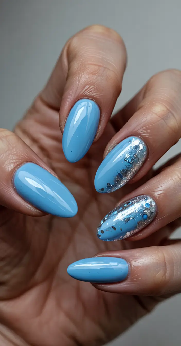 Blue Winter Nails 2025–2026 Crystal Sky Almond