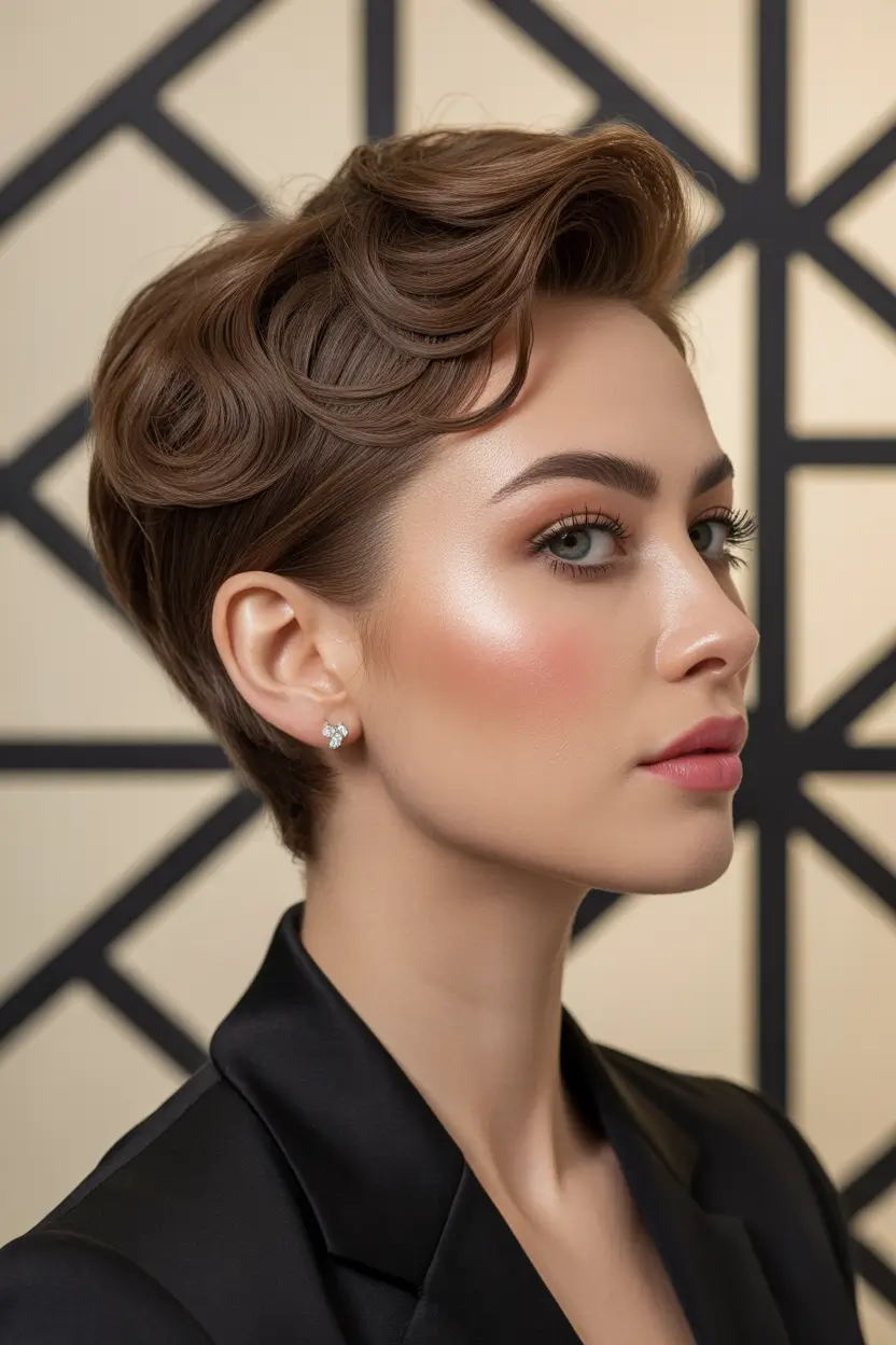 Chic Pixie Haircuts Winter 2025–2026 Inspiration Soft Sculpted Pixie with Retro Waves