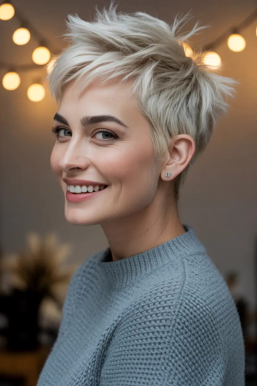 Chic Pixie Haircuts Winter 2025–2026 Inspiration Playful Platinum Spiky Pixie