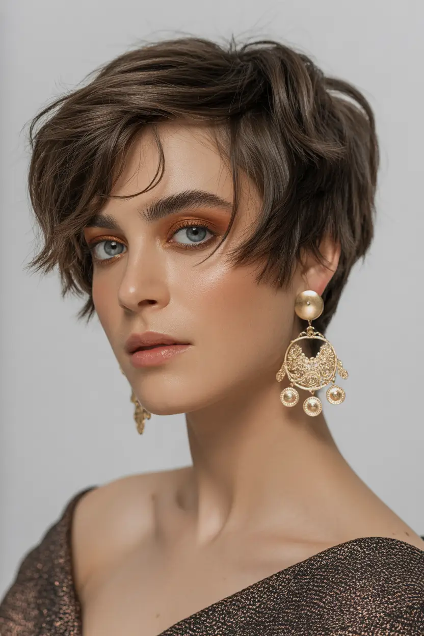 Chic Pixie Haircuts Winter 2025–2026 Inspiration Wavy Pixie with Golden Drama