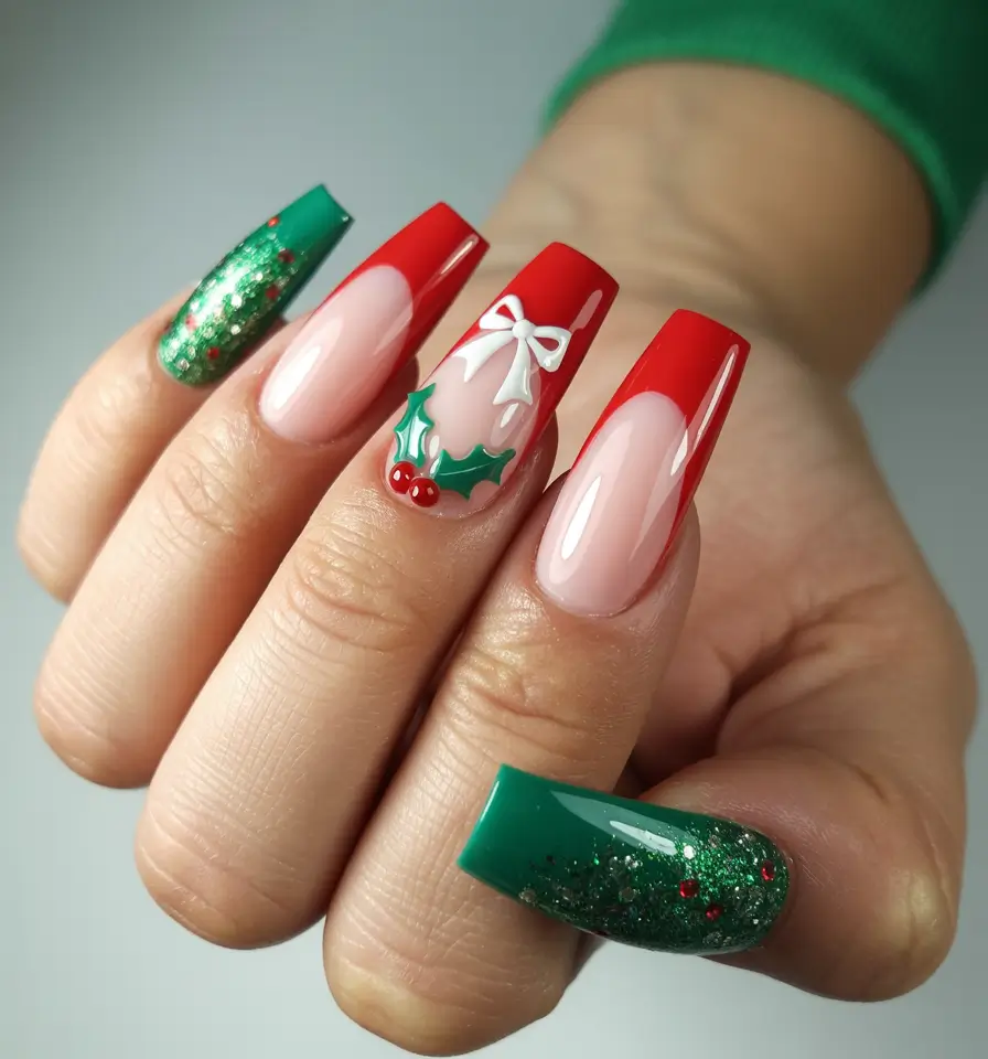 christmas-nails-acrylic-designs-festive-red-french