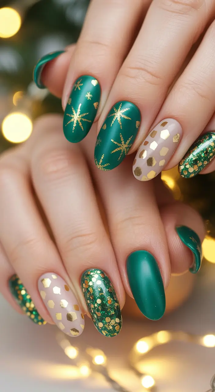 christmas-nails-acrylic-green-gold-stars