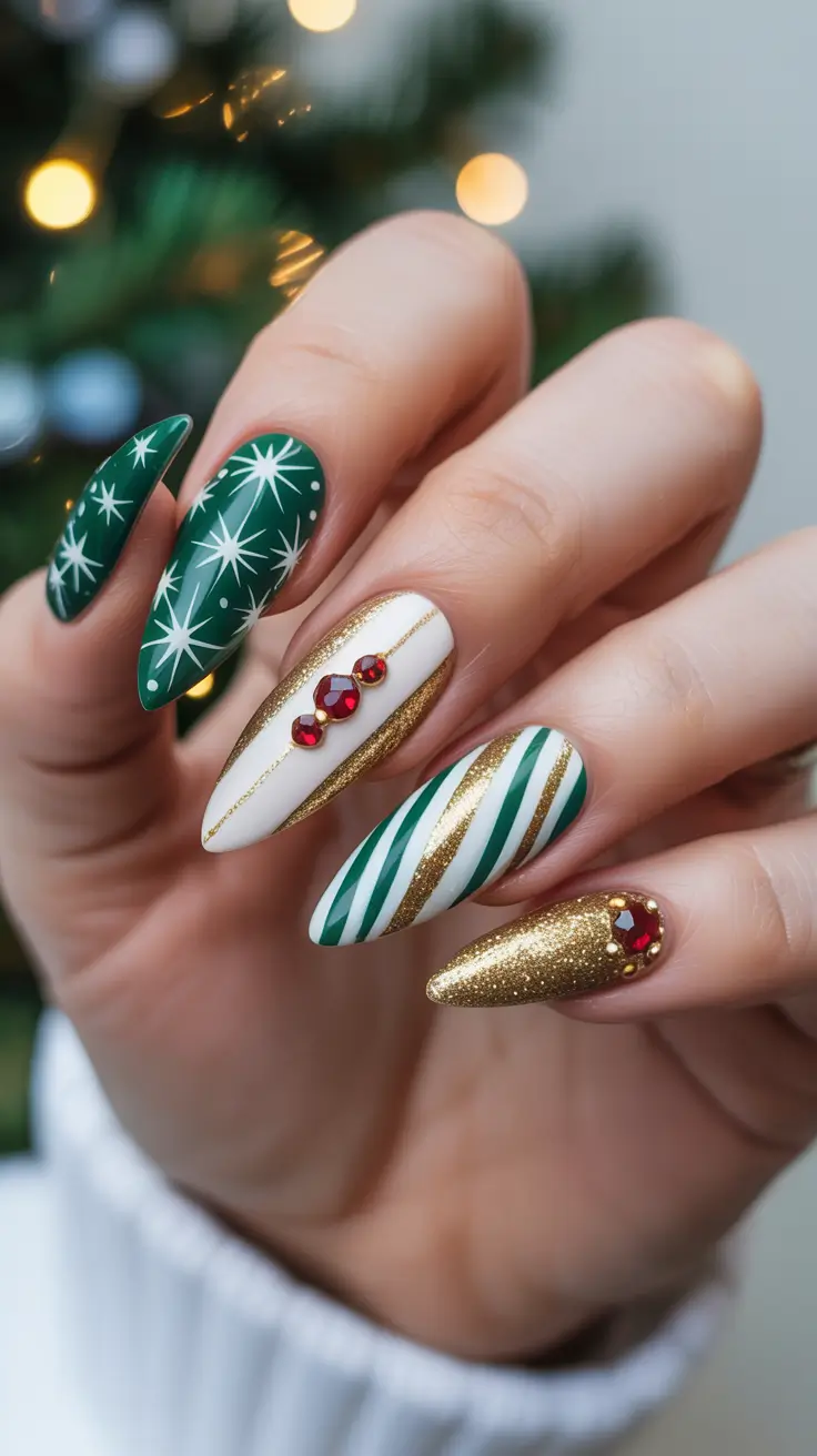 christmas-nails-acrylic-gold-starburst