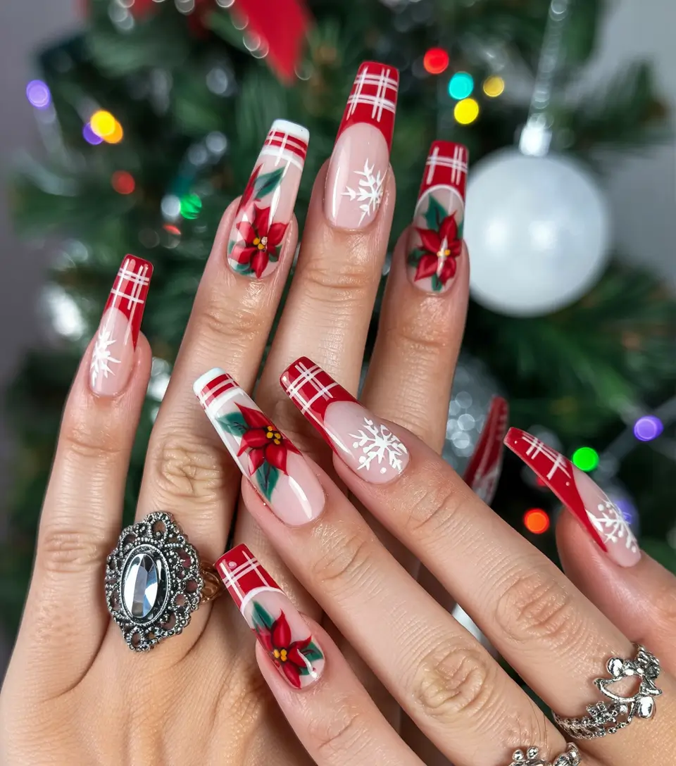 christmas-nails-acrylic-long-poinsettia