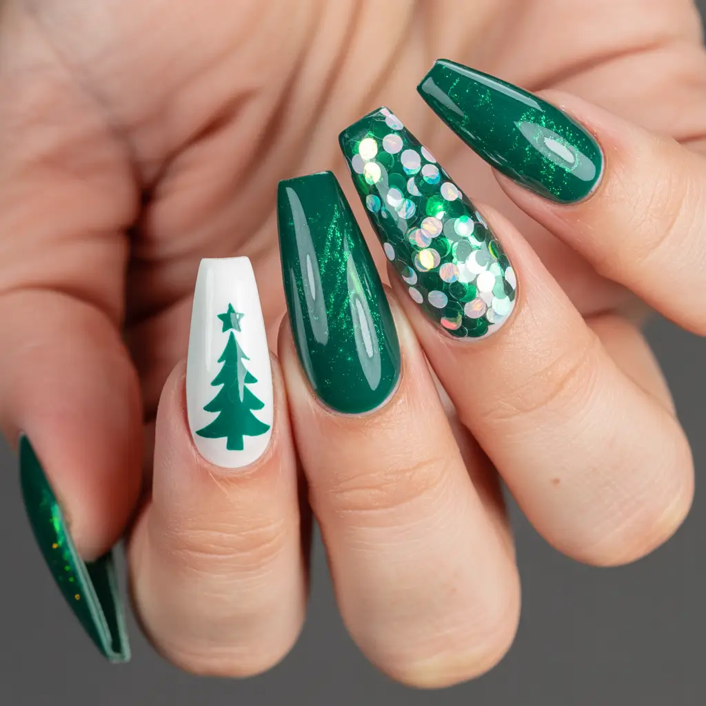 christmas-nails-acrylic-green-emerald-tree