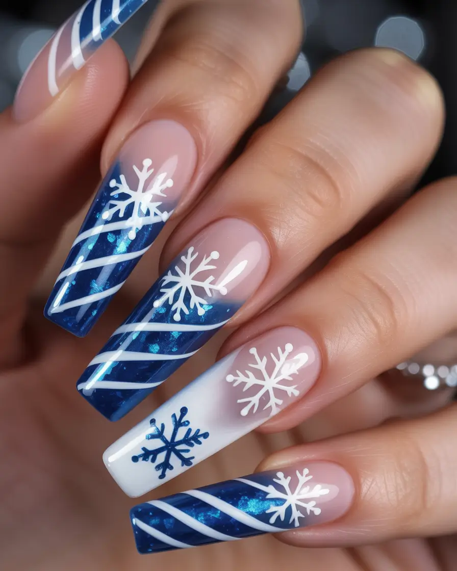 christmas-nails-acrylic-blue-french-tip