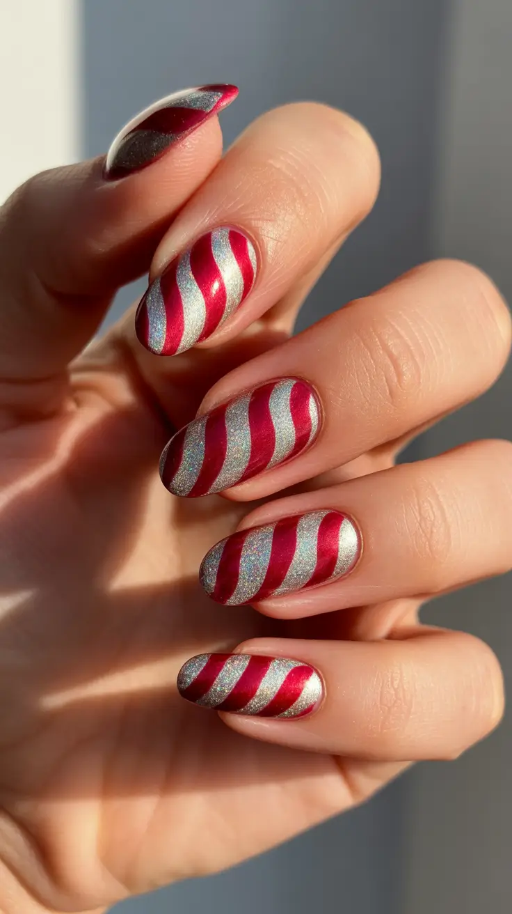 Christmas Nail Art 2025 Metallic Candy Stripes