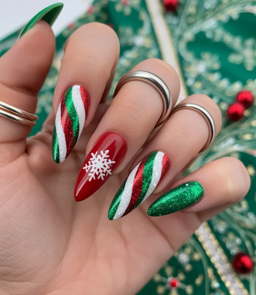Christmas Nail Art 2025 Sweet Candy Cane Swirls