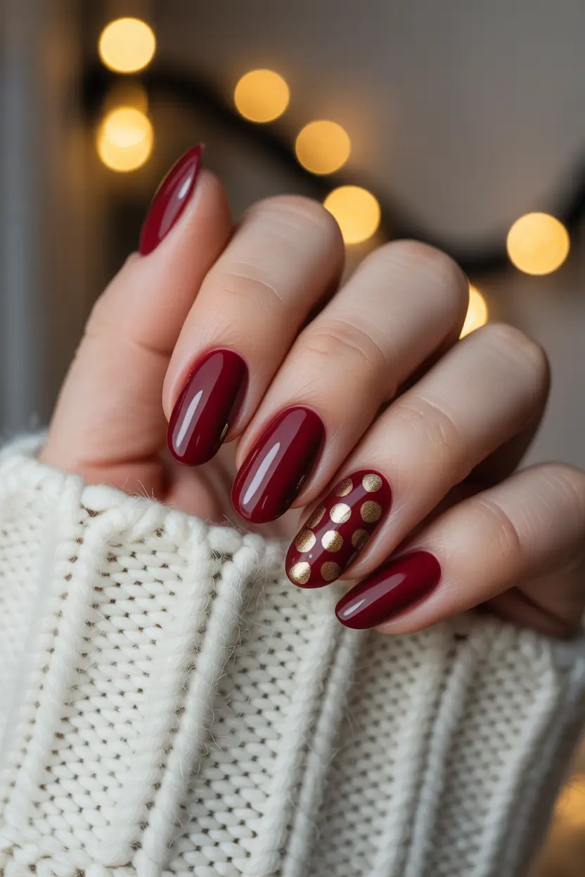 Christmas Nail Art 2025 Golden Polka Dots