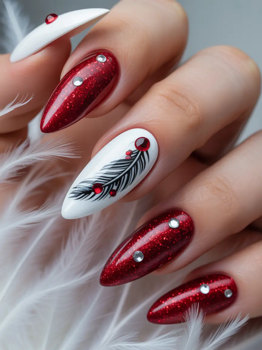 Christmas Nail Art 2025 Crimson Feathers
