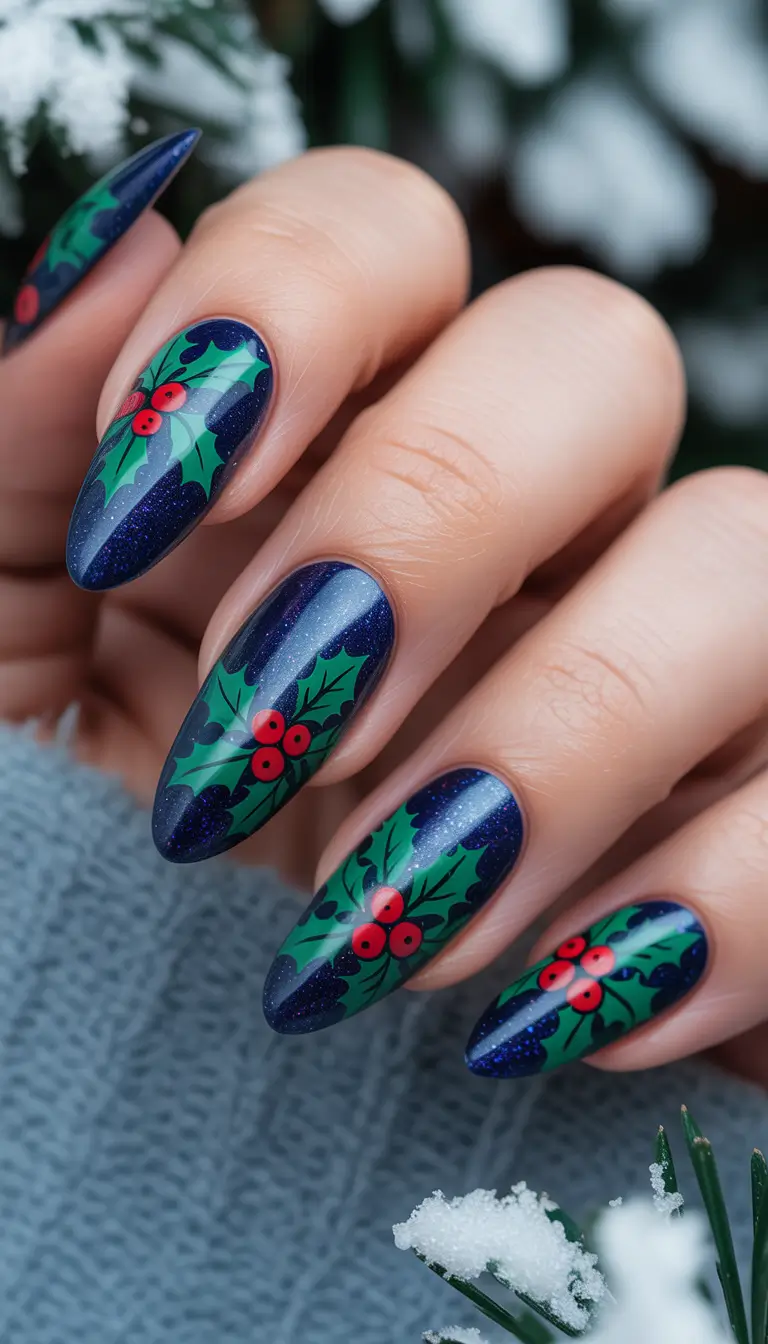 Christmas Nail Art 2025 Blueberry Holly