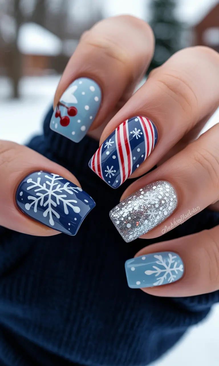 Christmas Nail Art 2025 Frosted Candy Mix