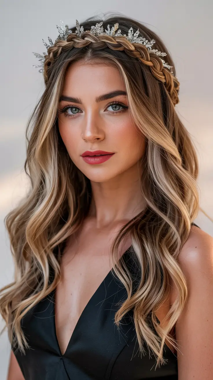Christmas Party Hairstyles 2025 Golden Crown Braid