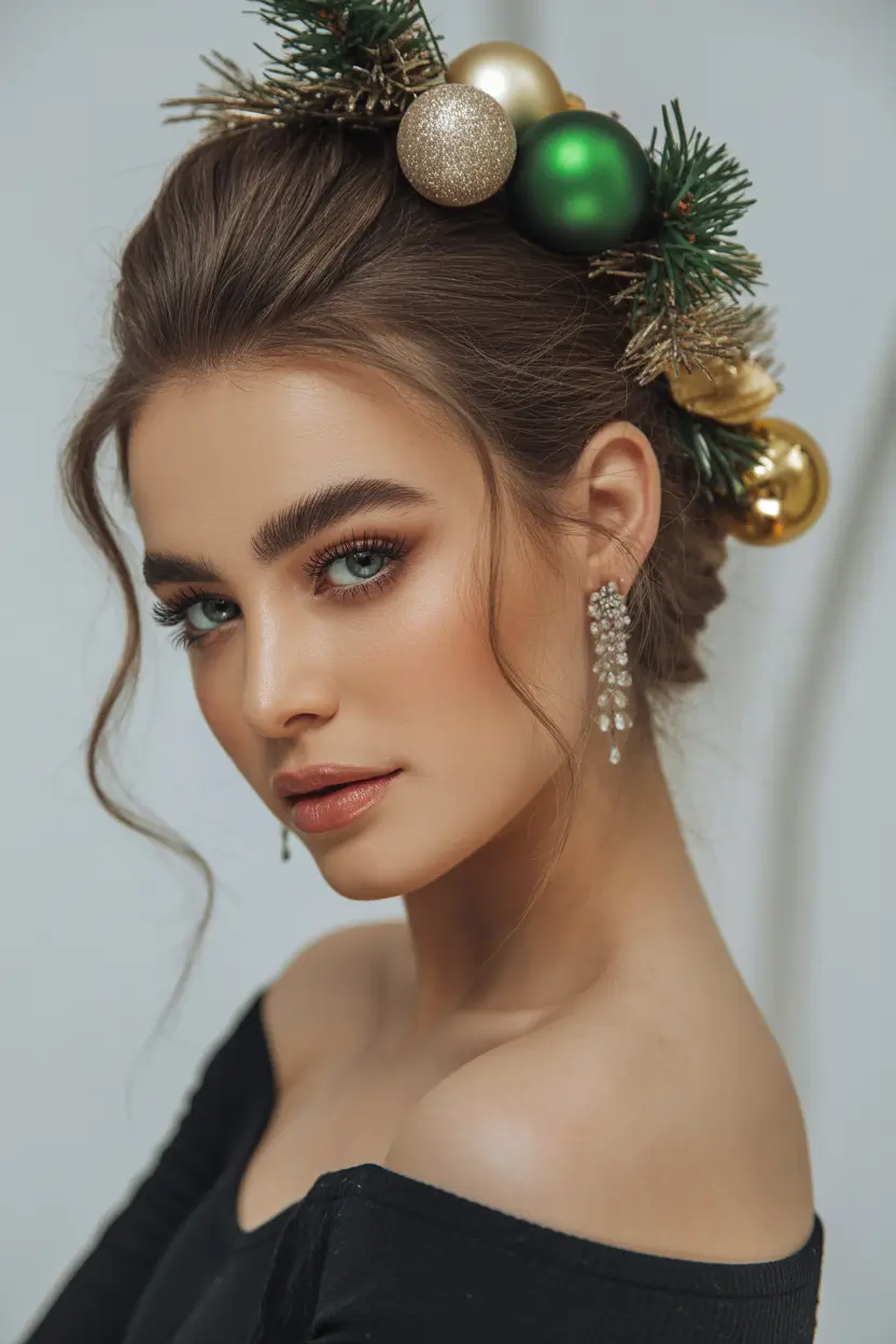 Christmas Party Hairstyles 2025 Ornament Chignon