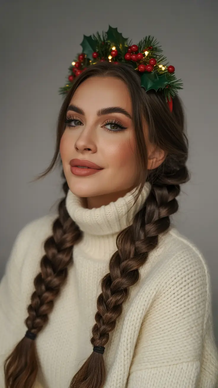 Christmas Party Hairstyles 2025 Braided Holly Crown