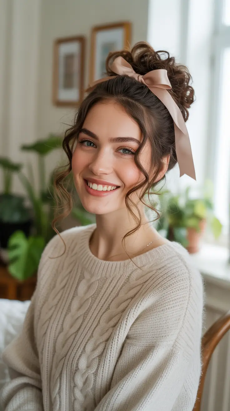 Cute Hairstyles for Winter 2025 2026 Ribbon High Bun
