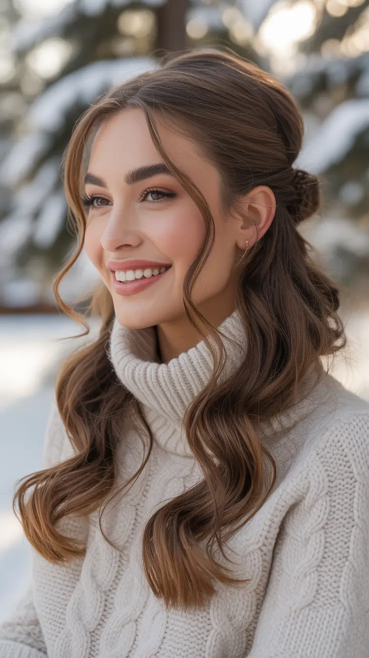 Cute Hairstyles for Winter 2025 2026 Half-Up Twisted Curls