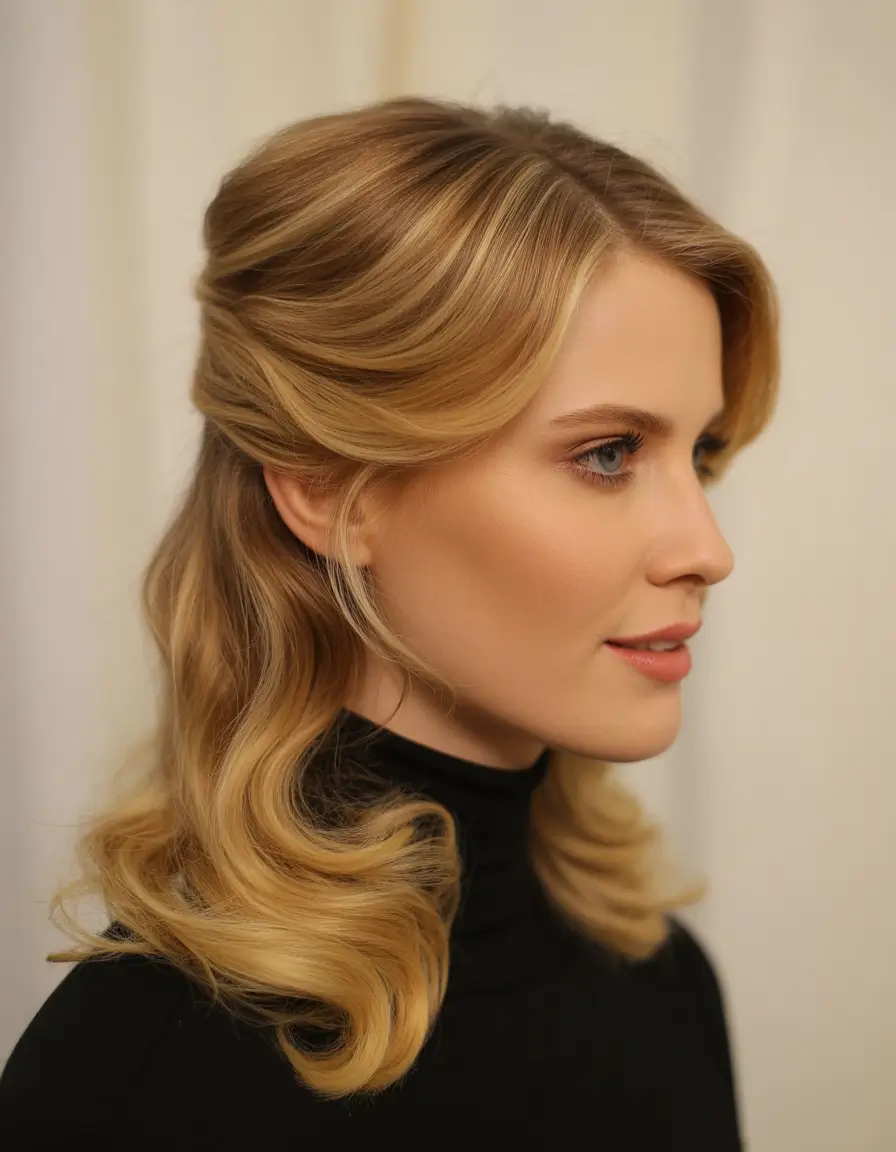 Cute Hairstyles for Winter 2025 2026 Golden Half-Up Waves