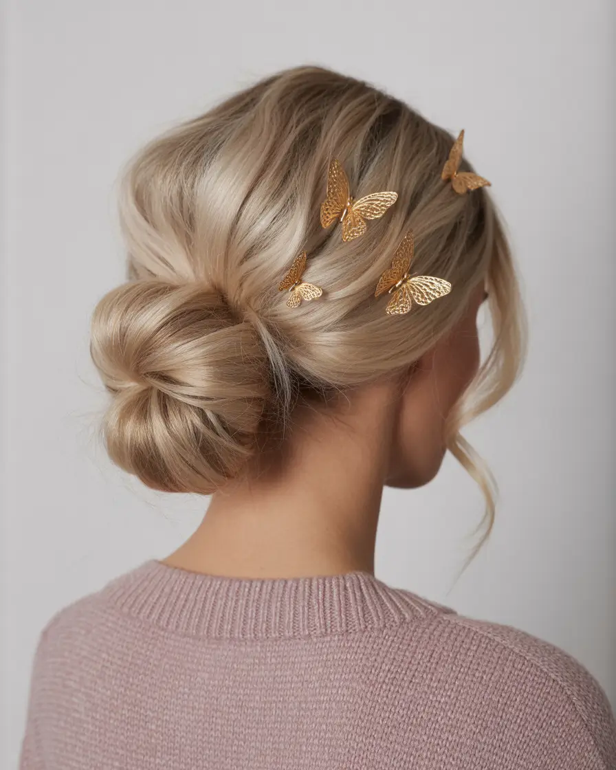 Cute Hairstyles for Winter 2025 2026 Butterfly Adorned Bun