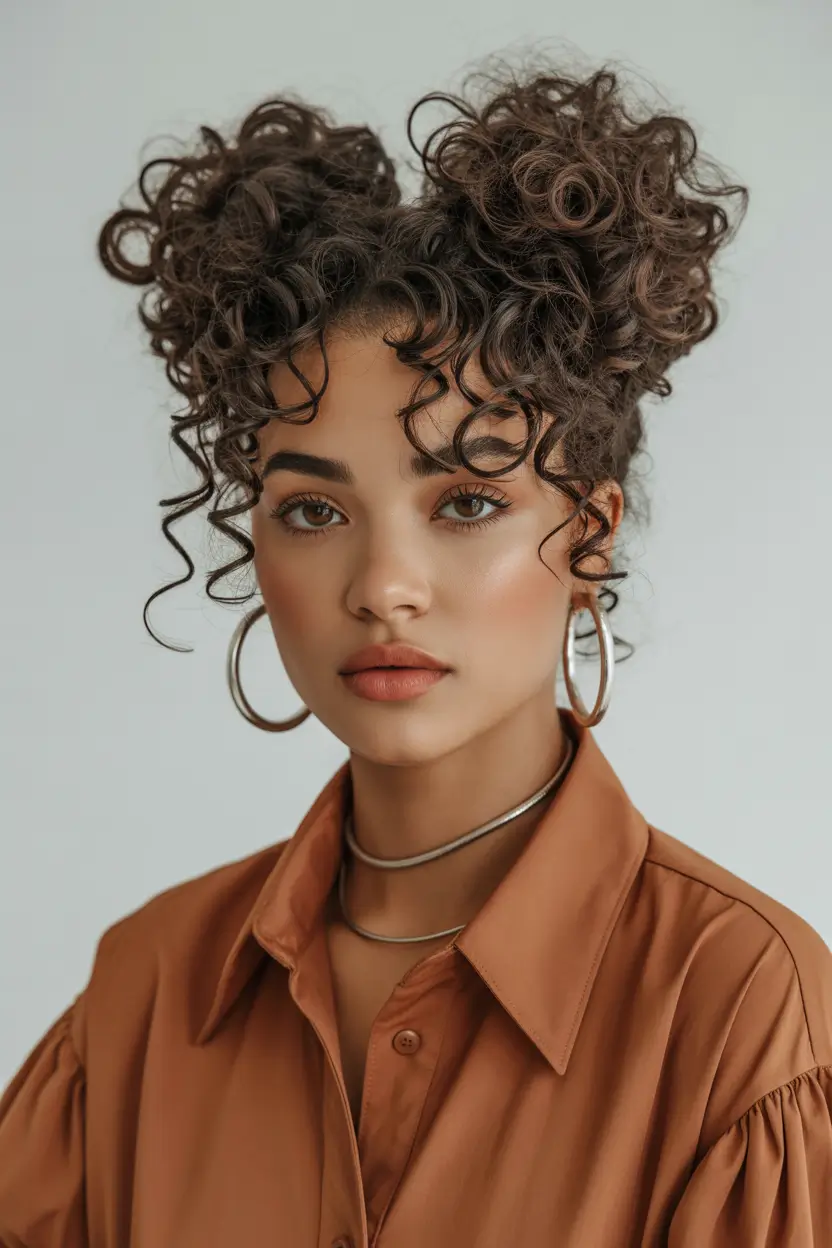 Cute Hairstyles for Winter 2025 2026 Curly Double Buns