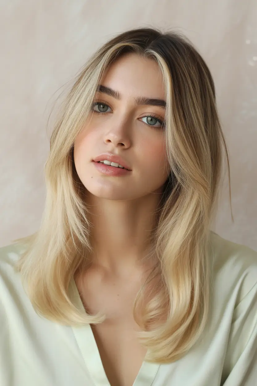 Cute Winter Haircuts 2025–2026 Mid-Length Blonde with Center Part