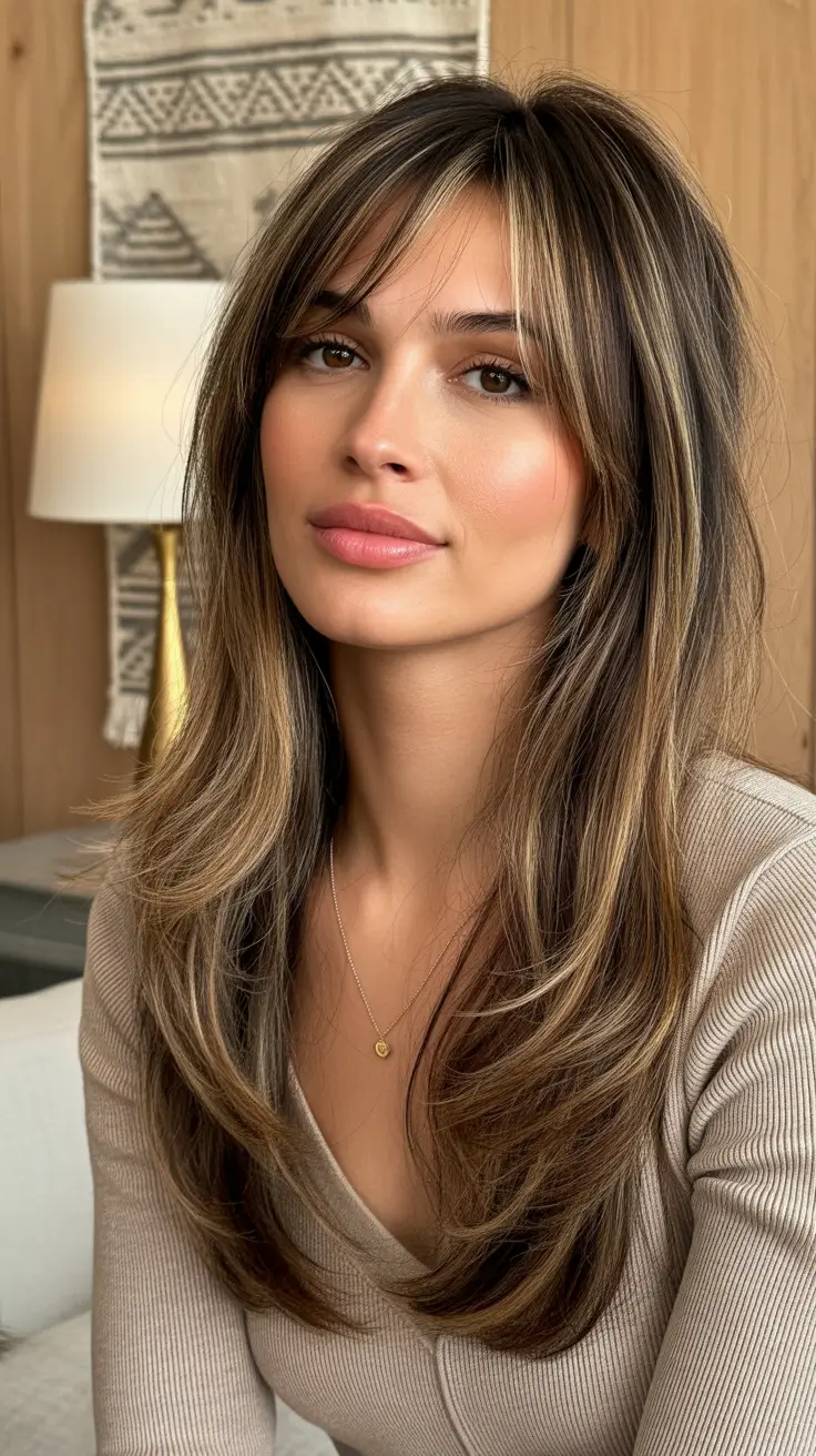 Cute Winter Haircuts 2025–2026 Long Layered Hair with Face-Framing Highlights