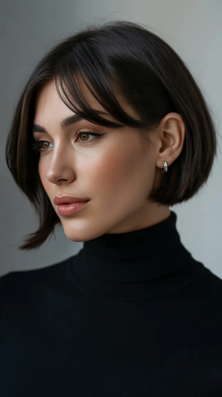 Cute Winter Haircuts 2025–2026 Chic Short Bob with Soft Bangs