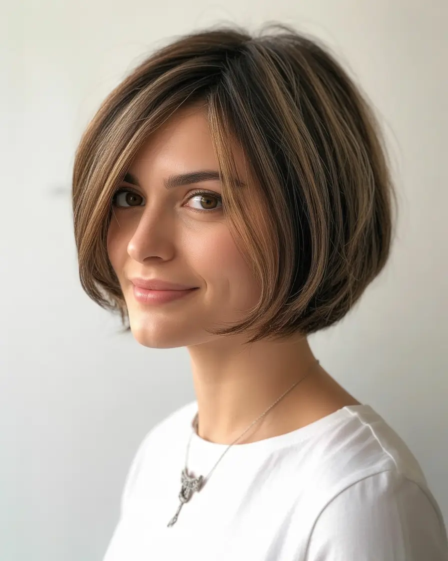 Cute Winter Haircuts 2025–2026 Layered Short Bob with Highlights