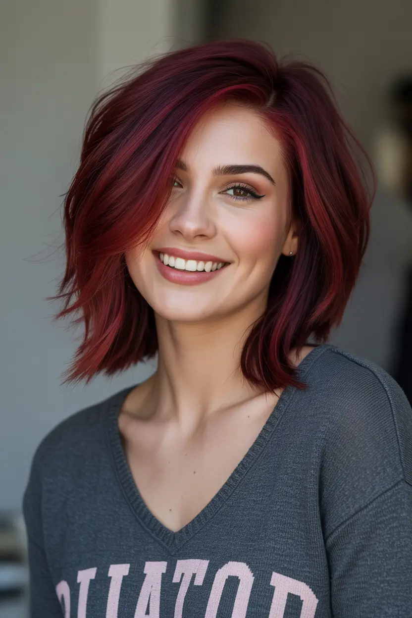 Cute Winter Haircuts 2025–2026 Deep Cherry Short Bob